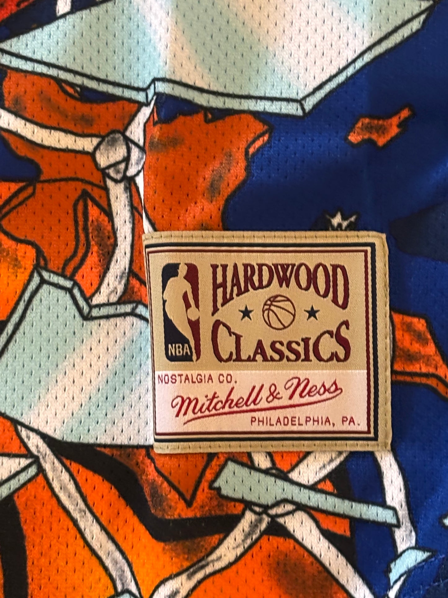 Denver Nuggets Mitchell & Ness Retro Blue Big Face Rim Glass Breaking Hardwood Classic Shirt Mens Medium M New NWOT
