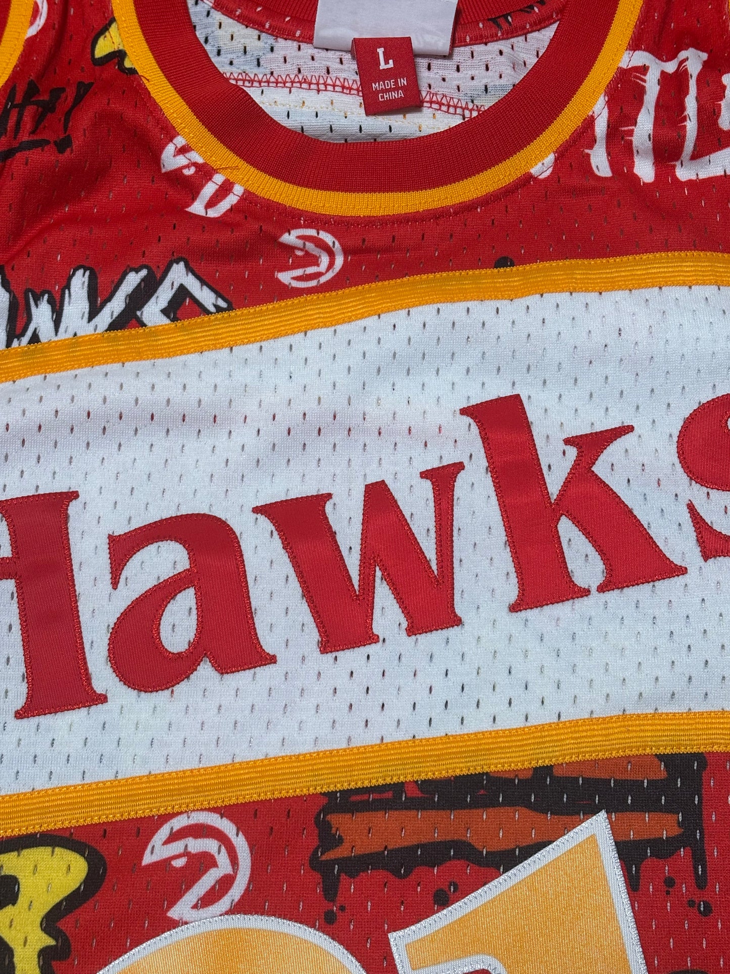 Dominque Wilkins Atlanta Hawks Mitchell & Ness Hardwood Classic HWC NBA Retro Swingman 1986-87 Slap Sticker Graffiti Red White Jersey Men’s Large L New NWOT