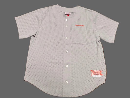 Mitchell & Ness Branded Mesh Short Sleeve Baseball Jersey Shirt Gray Cream Men’s Large L New NWOT