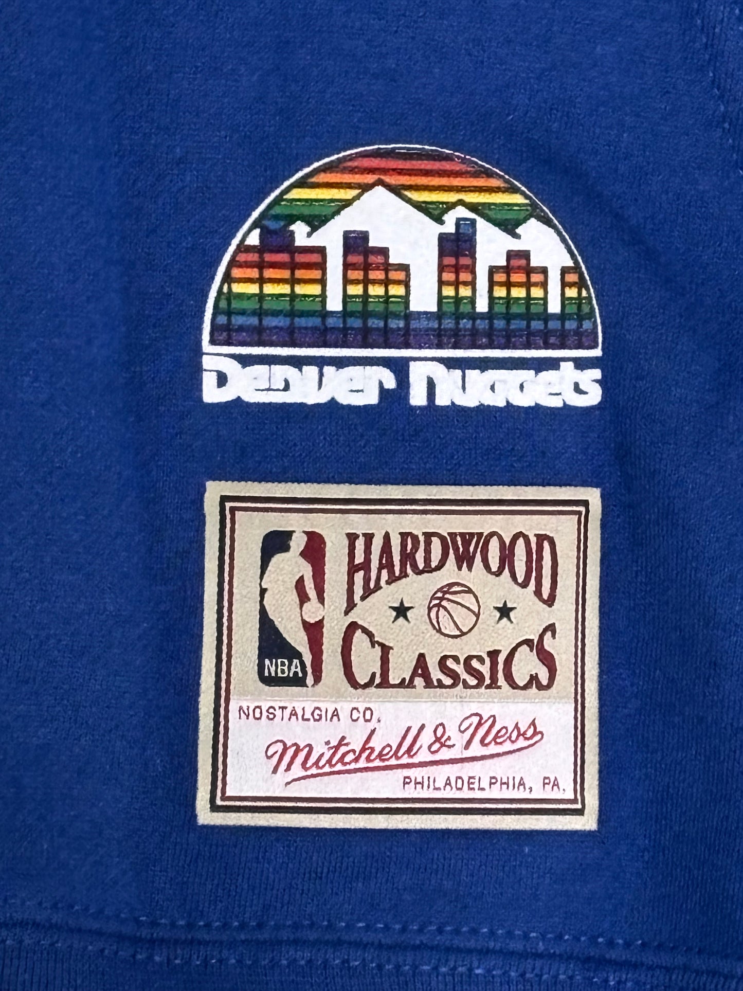Denver Nuggets Mitchell & Ness Blue Rim Glass Breaking Hardwood Classic Hoodie Mens Large L New NWT