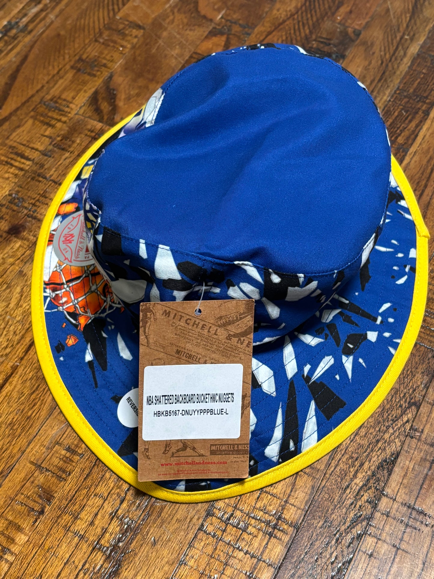 Denver Nuggets Mitchell & Ness Retro Blue Big Face Rim Glass Breaking Rainbow Hardwood Classic Bucket Hat Large Xtra Large L XL New NWT