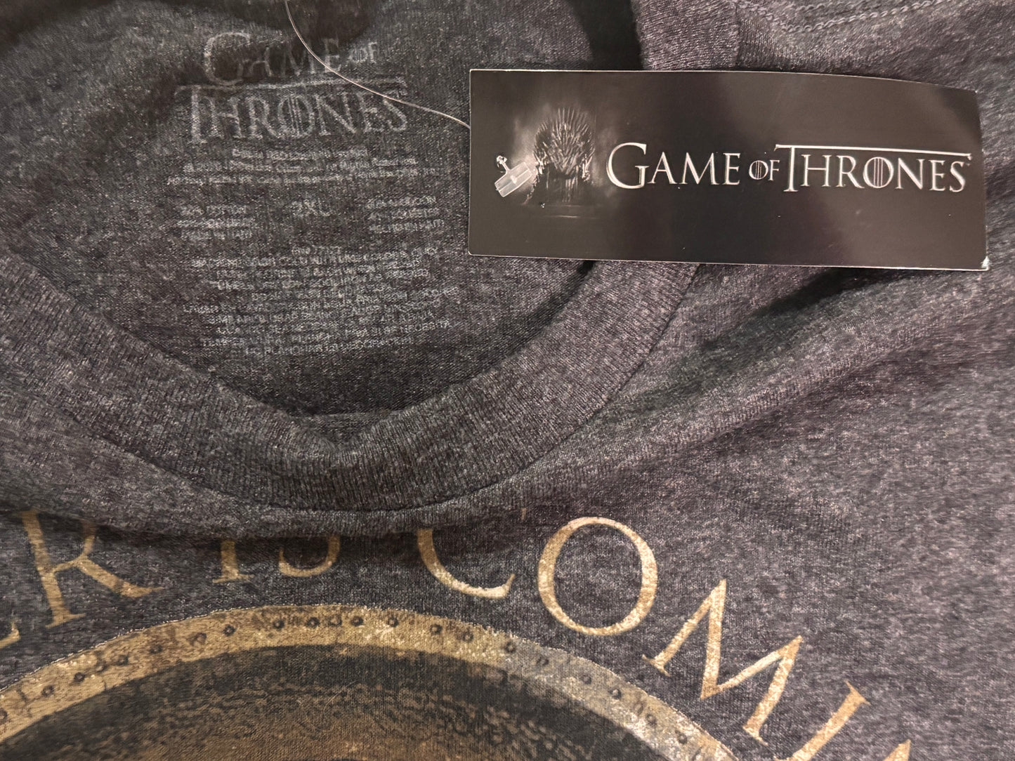 Game of Thrones HBO T-Shirt  Winter is Coming Stamped Stark Wolf Image Black Darker Gray New NWT 2XL Xtra Large