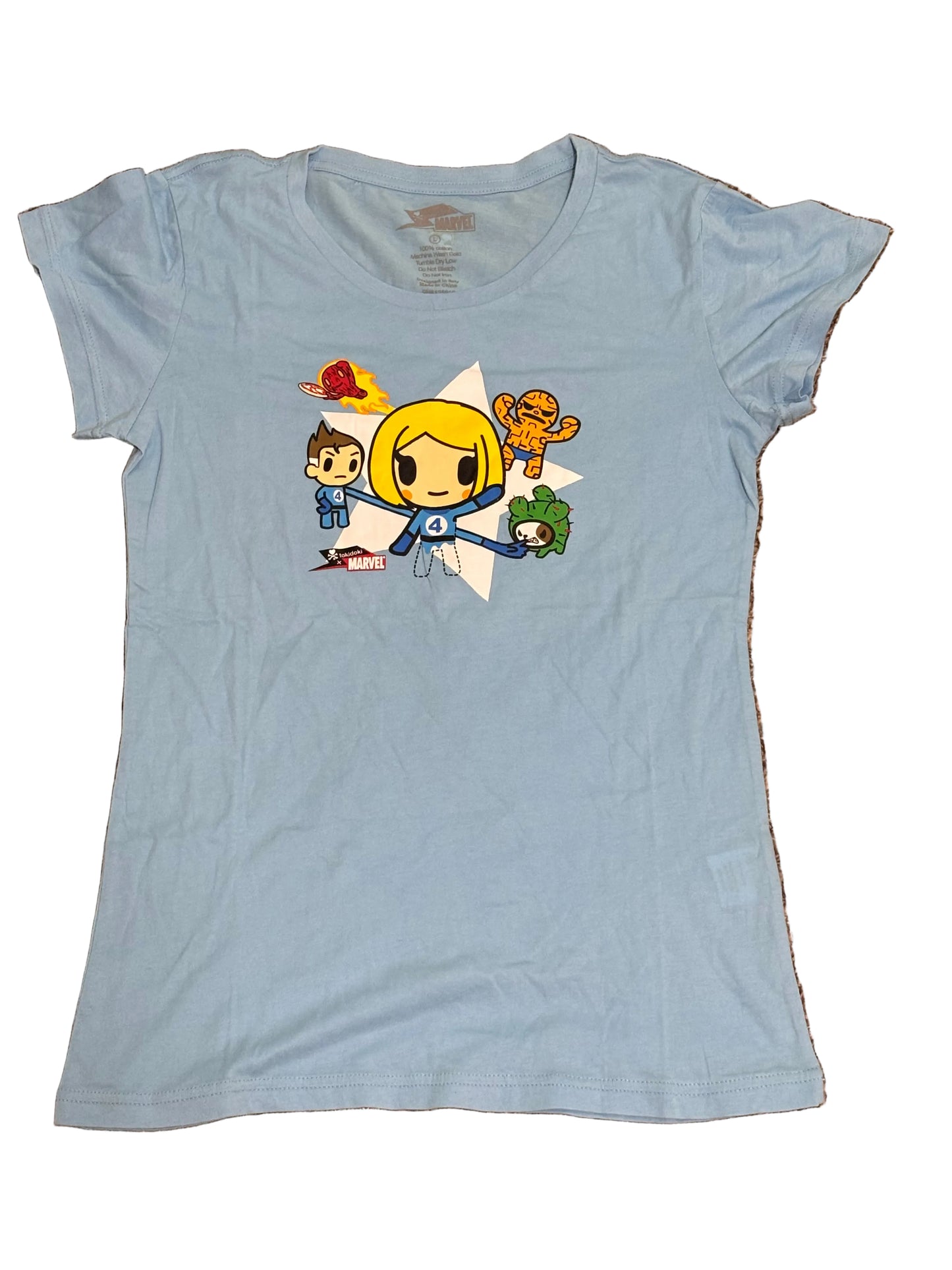 TokiDoki X Marvel Avengers 2012 Women’s Youth Marvel Pop Tee T Shirt Baby Blue Anime New NWT Large L