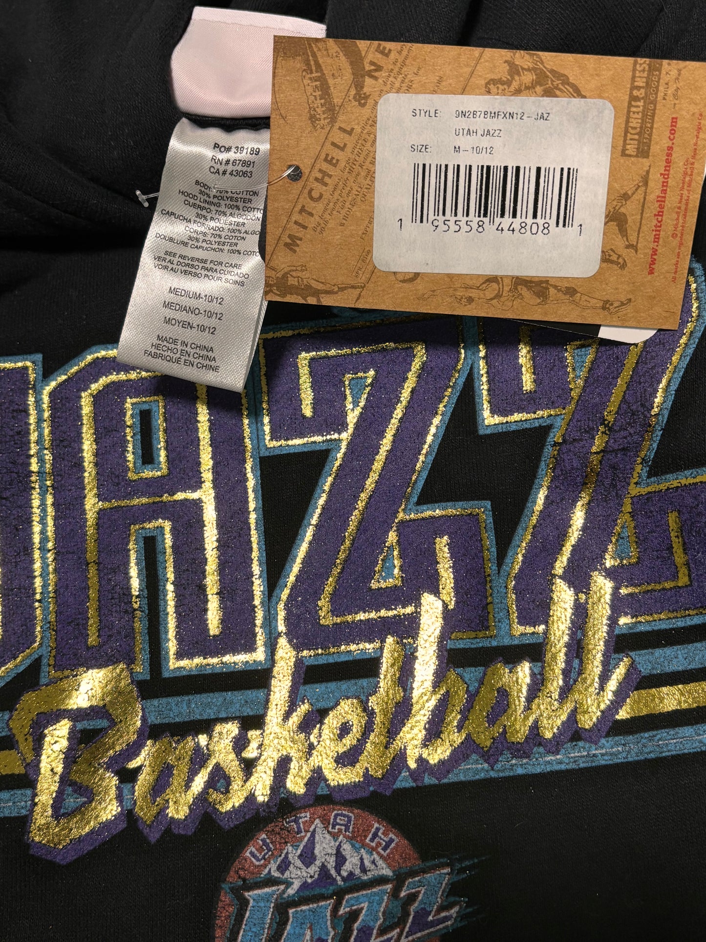 Utah Jazz Mitchell & Ness NBA Retro Hardwood Classic HWC Pullover Hooded Hoodie Sweat Shirt Youth Kids Black Medium M 10-12 New NWT