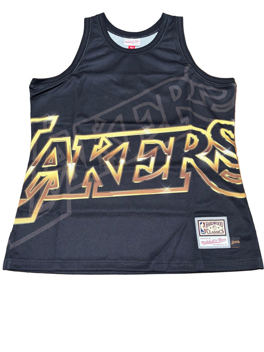 Los Angeles LA Lakers Mitchell & Ness NBA Retro HWC Hardwood Classic Big Face 4.0 Shirt Jersey Tank Top Black Gold Men’s Large L New NWOT