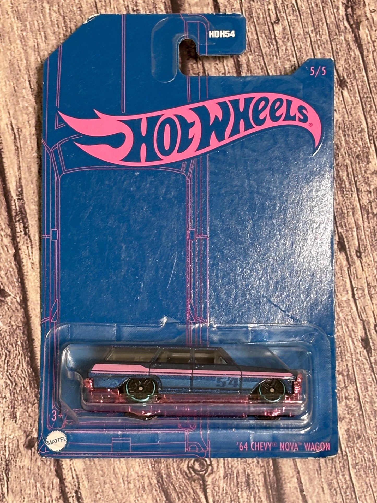Hot Wheels 2022 HW 54th Anniversary Satin Blue & Pink 5/5 ‘64 Chevy Nova Wagon