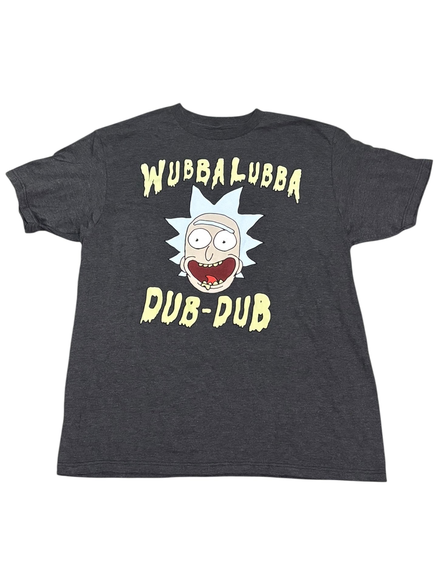 Rick And Morty Cartoon Network Ripple Junction Mens T Shirt Large L Wubba Wubba Dub Dub Logo Black New NWOT
