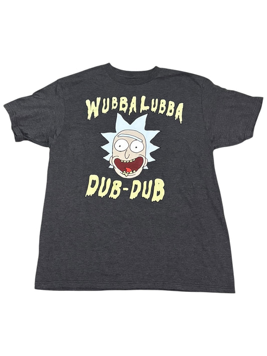 Rick And Morty Cartoon Network Ripple Junction Mens T Shirt Large L Wubba Wubba Dub Dub Logo Black New NWOT