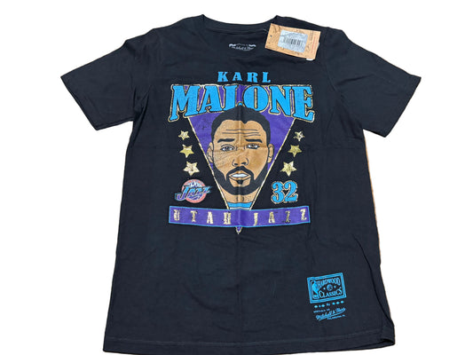 Karl Malone Utah Jazz Mitchell & Ness NBA Retro Hardwood Classic HWC Game Face Short Sleeve Shirt Youth Kids Black Medium M 10-12 New NWT