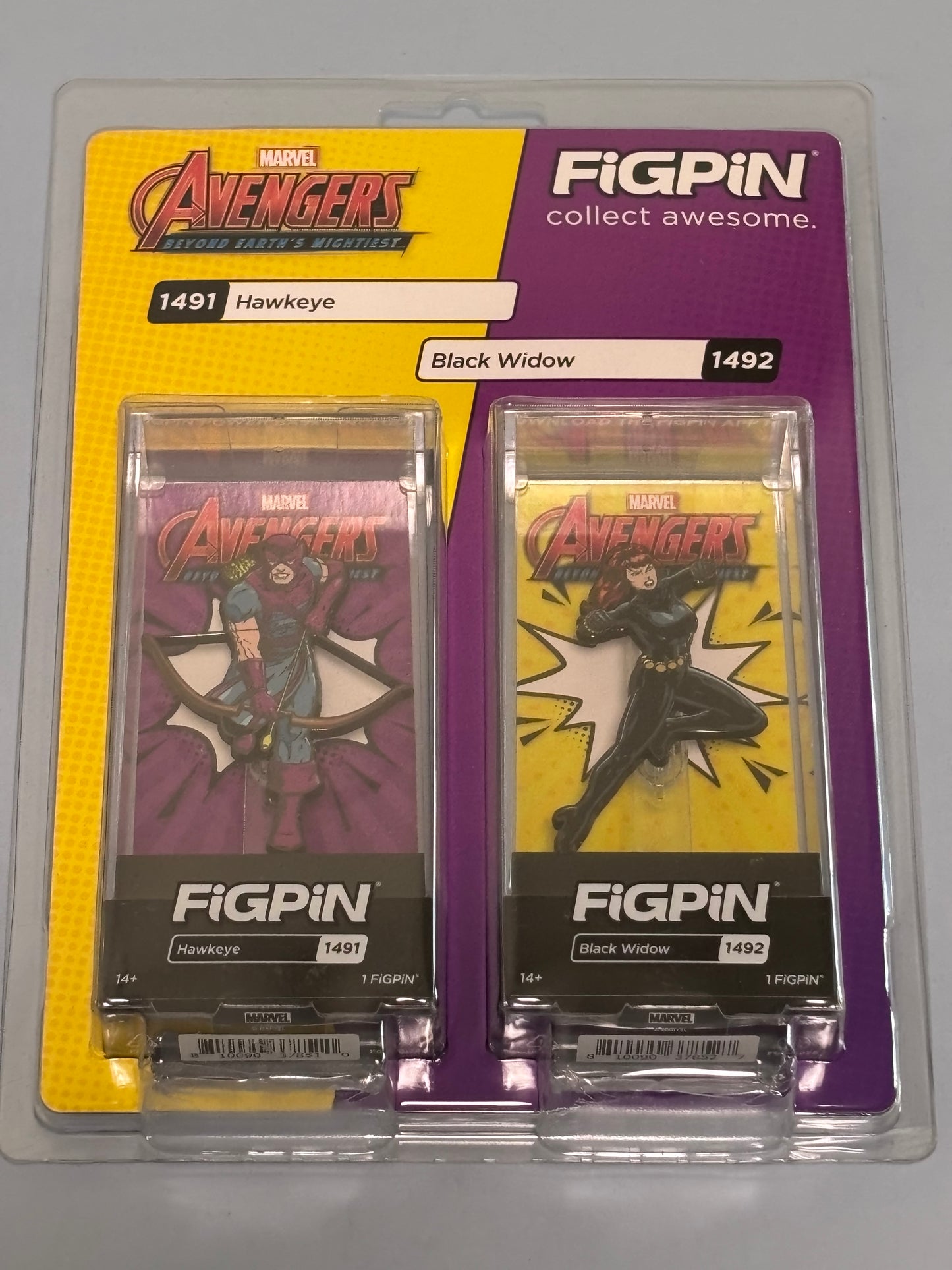Figpin Classic Hawkeye Pin #1491 and Black Widow Pin #1492 Marvel 2-Pack Set New