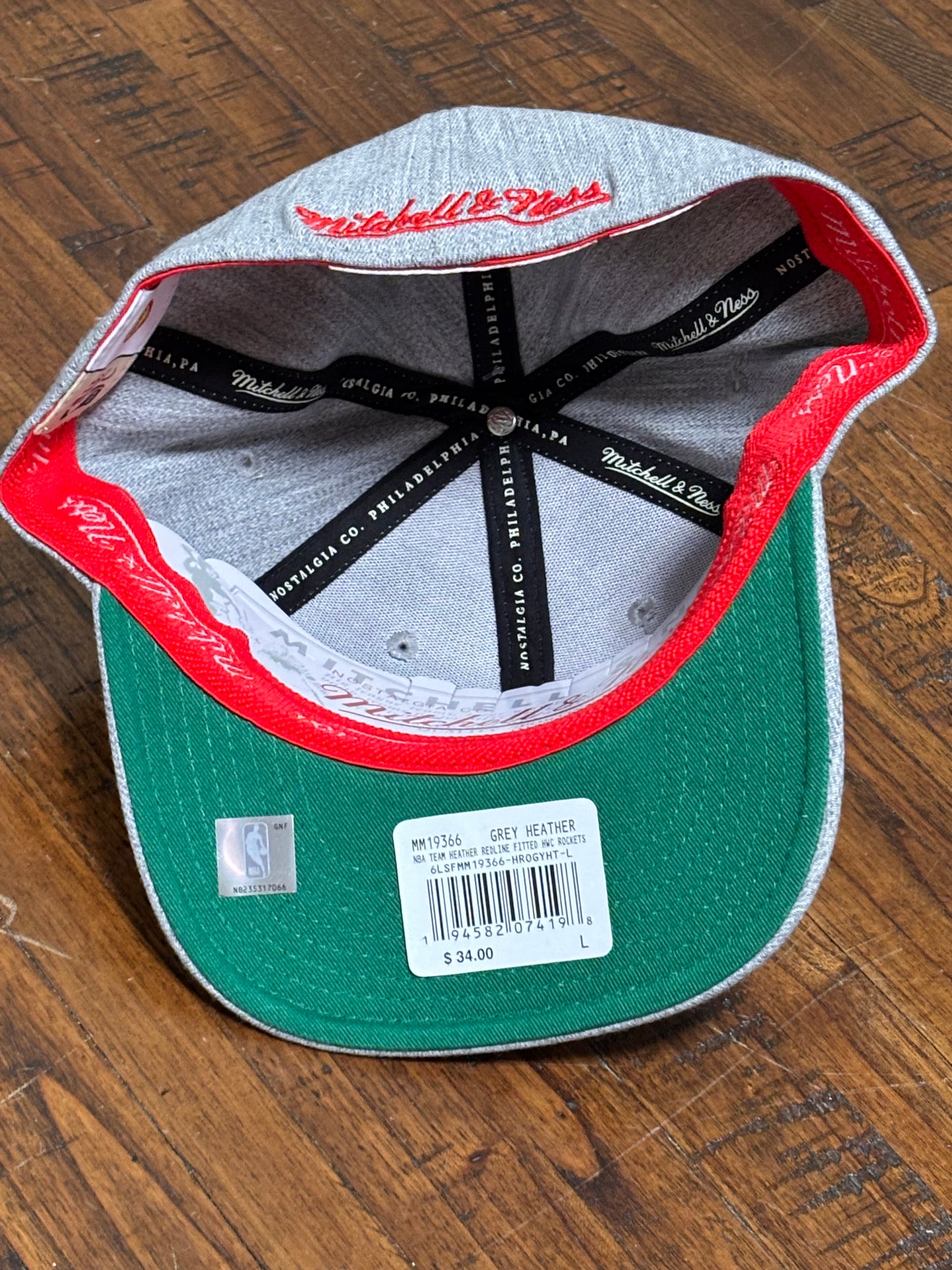 Houston Rockets Mitchell & Ness NBA Basketball HWC Hardwood Classics Redline Flex Fitted Large L Extra XL Hat Cap Red Heather Gray Gold New NWT