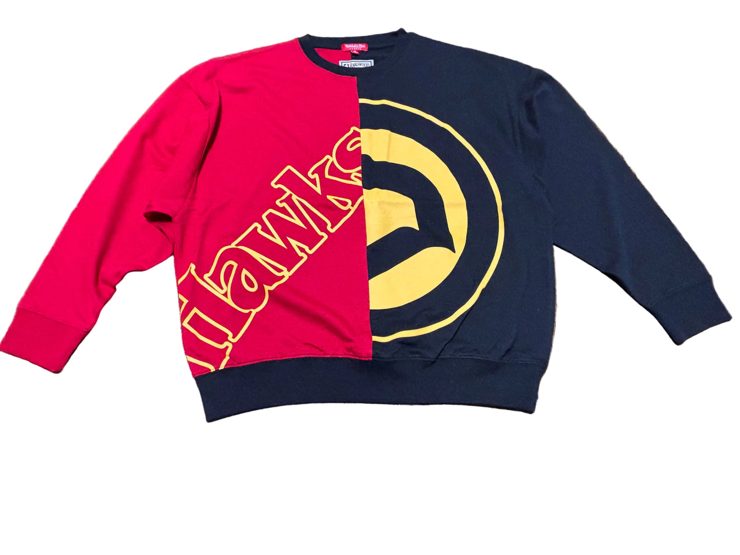 Atlanta Hawks Mitchell & Ness Hardwood Classic HWC NBA Retro Big Face 5.0 Fashion Red Black Yellow Crop Top Sweater Sweat Shit Women’s Medium M New NWOT