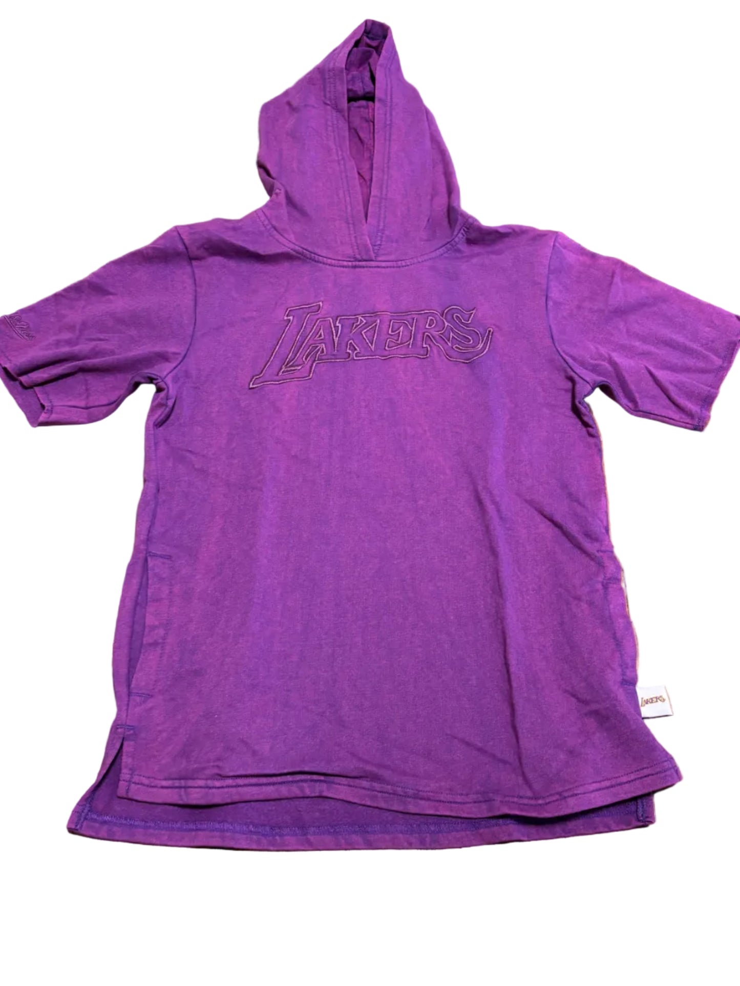 Los Angeles LA Lakers Mitchell & Ness NBA Retro Game Day Short Sleeve French Terry Hoodie Purple Youth Kids Medium M 10-12 New NWOT