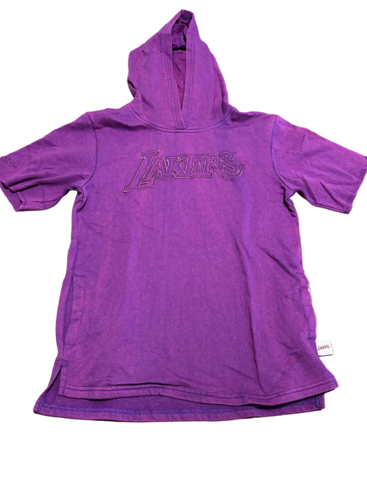 Los Angeles LA Lakers Mitchell & Ness NBA Retro Game Day Short Sleeve French Terry Hoodie Purple Youth Kids Medium M 10-12 New NWOT