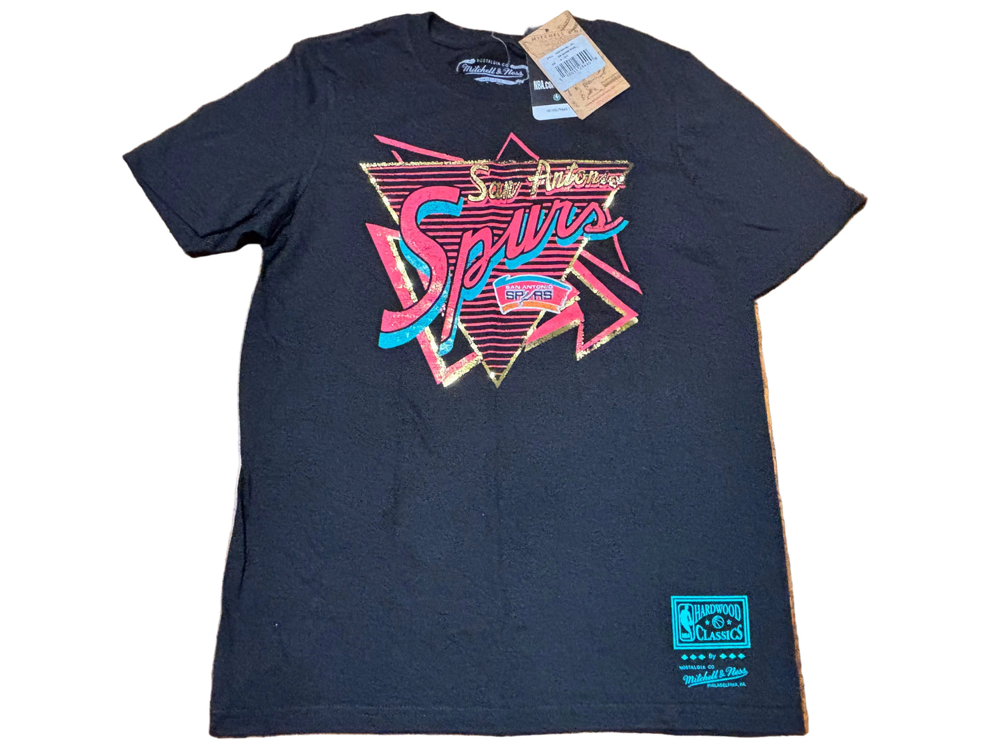 San Antonio Spurs Mitchell & Ness NBA Retro Hardwood Classic HWC No Limit Neon Lights Short Sleeve T Shirt Black Youth Kids Medium M 10-12 New NWT