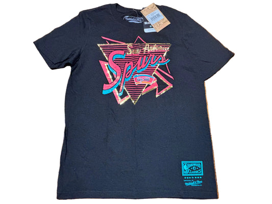 San Antonio Spurs Mitchell & Ness NBA Retro Hardwood Classic HWC No Limit Neon Lights Short Sleeve T Shirt Black Youth Kids Medium M 10-12 New NWT