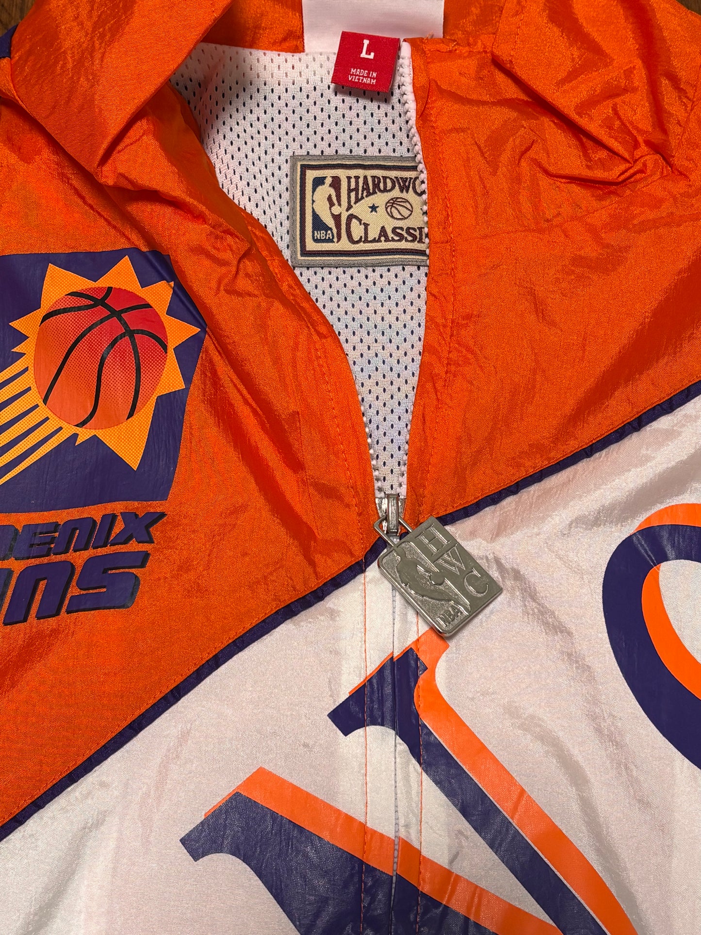 Phoenix Suns Mitchell & Ness NBA Retro Hardwood Classic HWC Lined Full-Zip Windbreaker Jacket White Orange Purple Mens L Large New NWOT