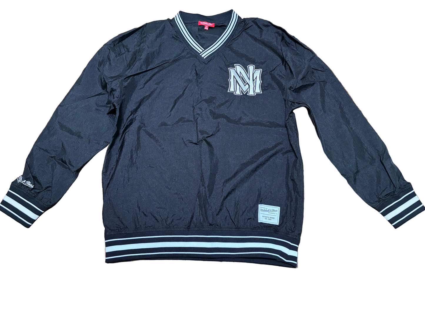 Mitchell & Ness Branded Windbreaker Pullover Jacket Pullover Long Sleeve Black White Trim Women’s Medium M New NWOT