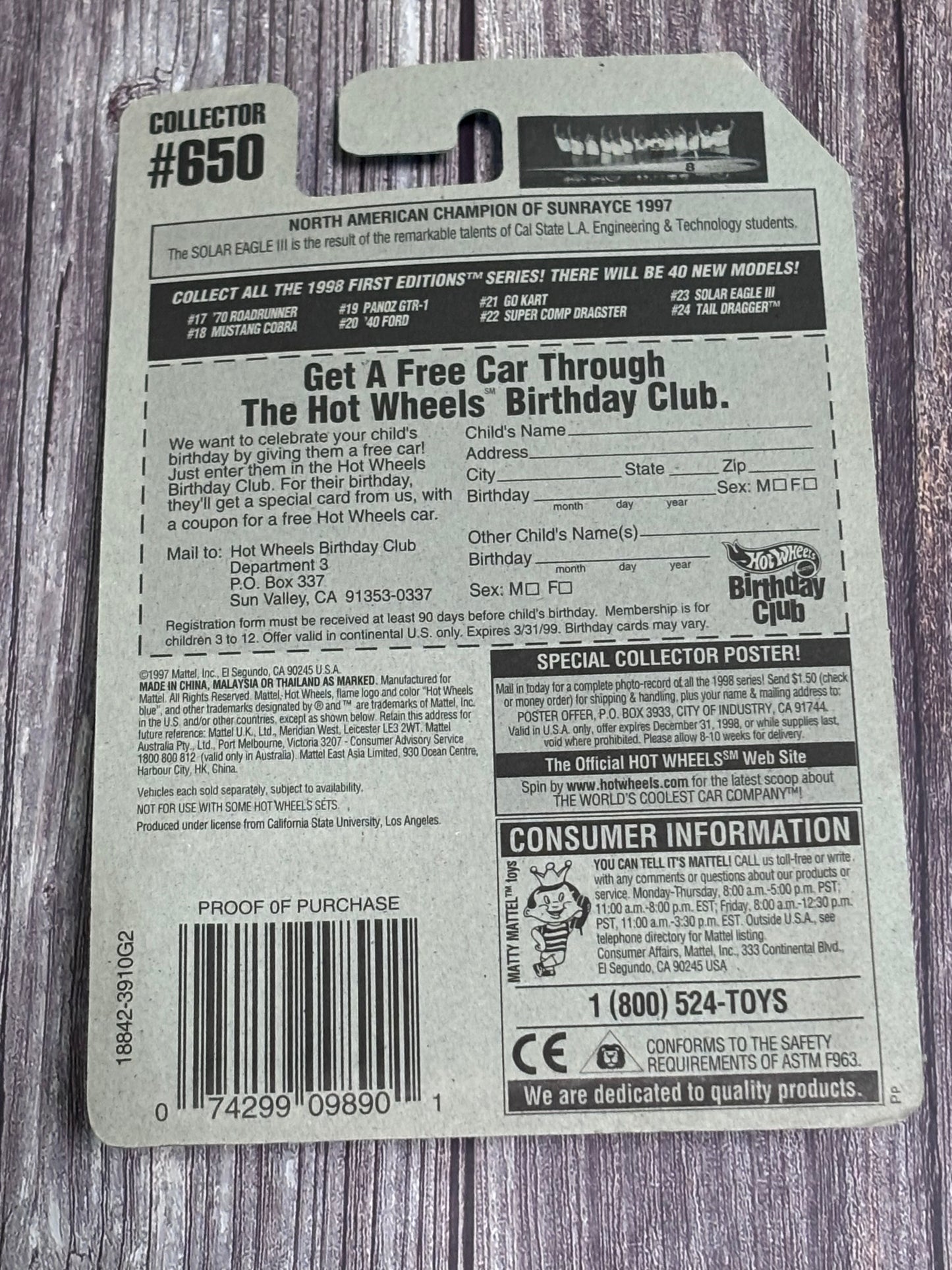 1998 Hot Wheels First Editions #23/40 Solar Eagle III Yellow Collector #650 New