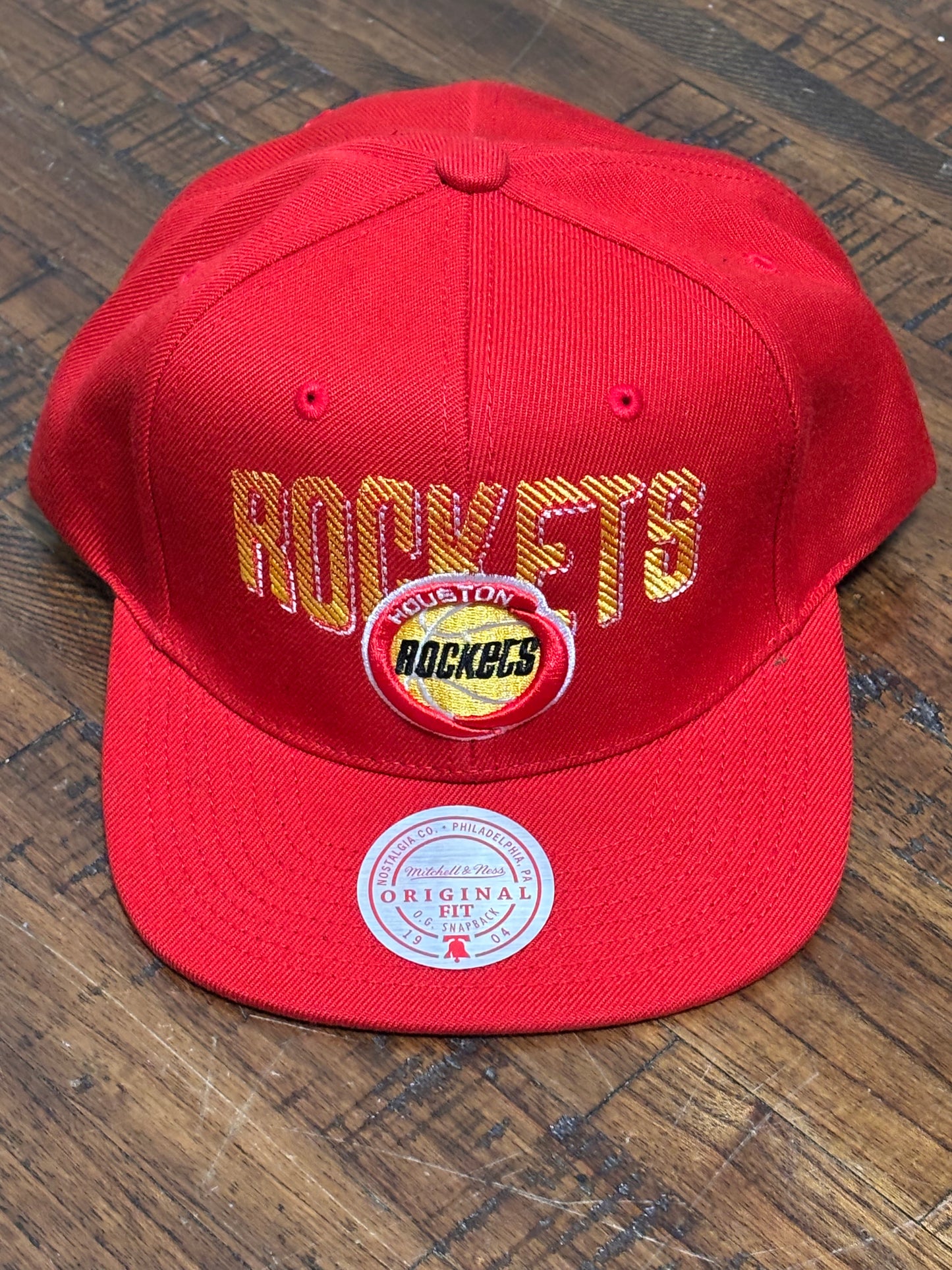 Houston Rockets Mitchell & Ness NBA Basketball HWC Hardwood Classics Zone and N One Adjustable Snap Back Hat Cap Red Black Gold New NWT
