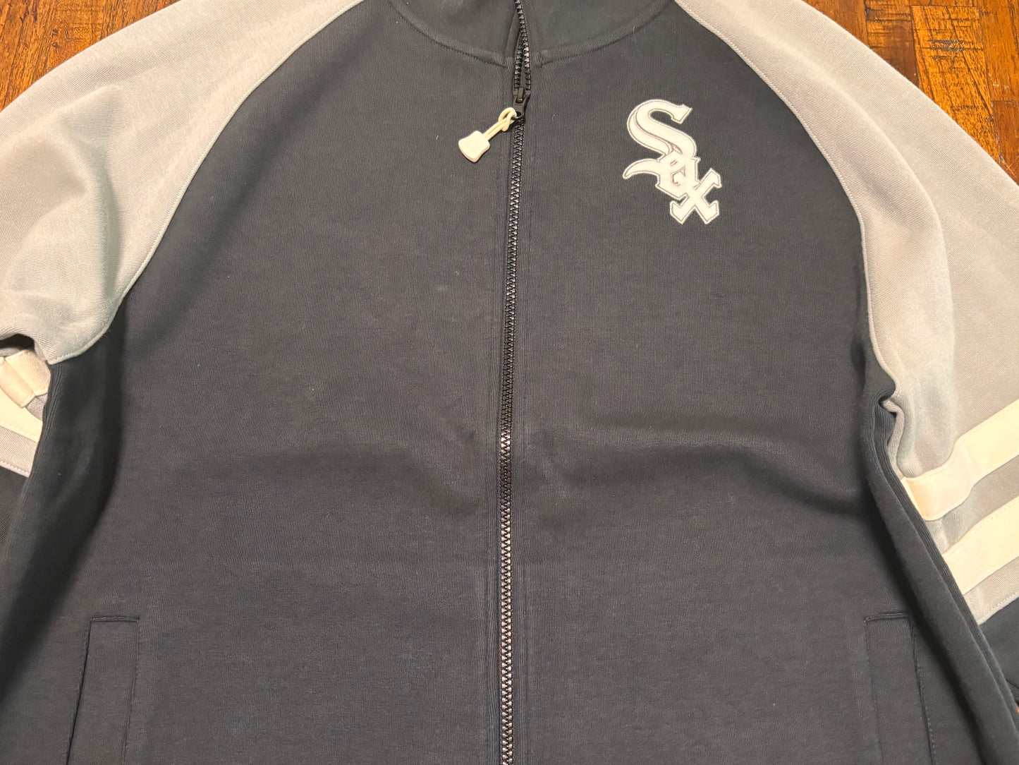 Chicago White Sox Mitchell & Ness Cooperstown Collection MLB Baseball  Team Logo Origins Long Sleeve Shirt T-Shirt Sweater Full Zipper White Black Mens Large L New NWOT