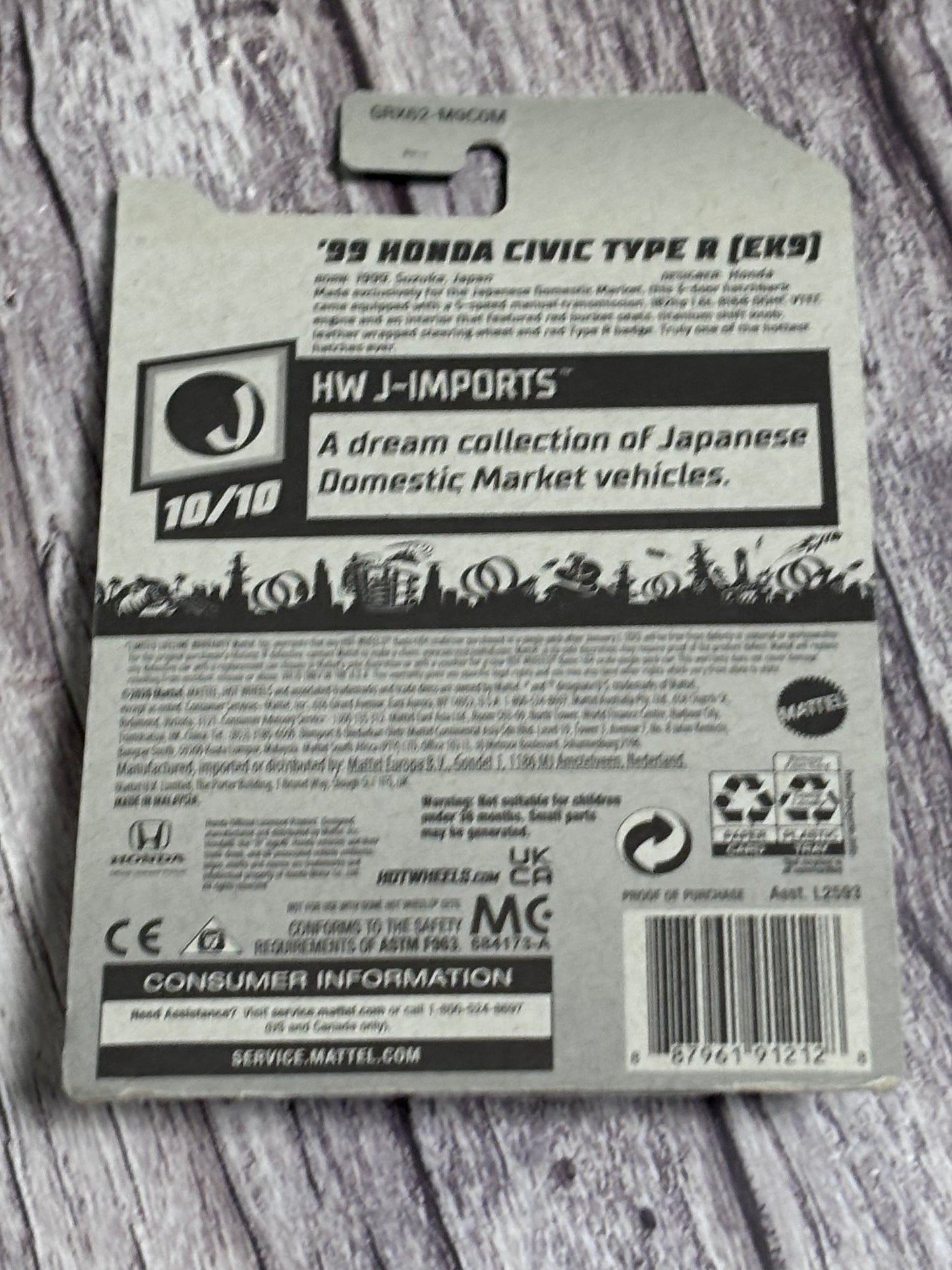 Hot Wheels HW J-Imports '99 Honda Civic Type R EK9 White #214/250 Die Cast