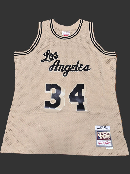 Shaq Shaquille O’Neal Los Angeles LA Lakers Mitchell & Ness NBA Retro HWC Hardwood Classic Swingman 1996-97 Shirt Jersey Cream Khaki Men’s Large L New NWOT