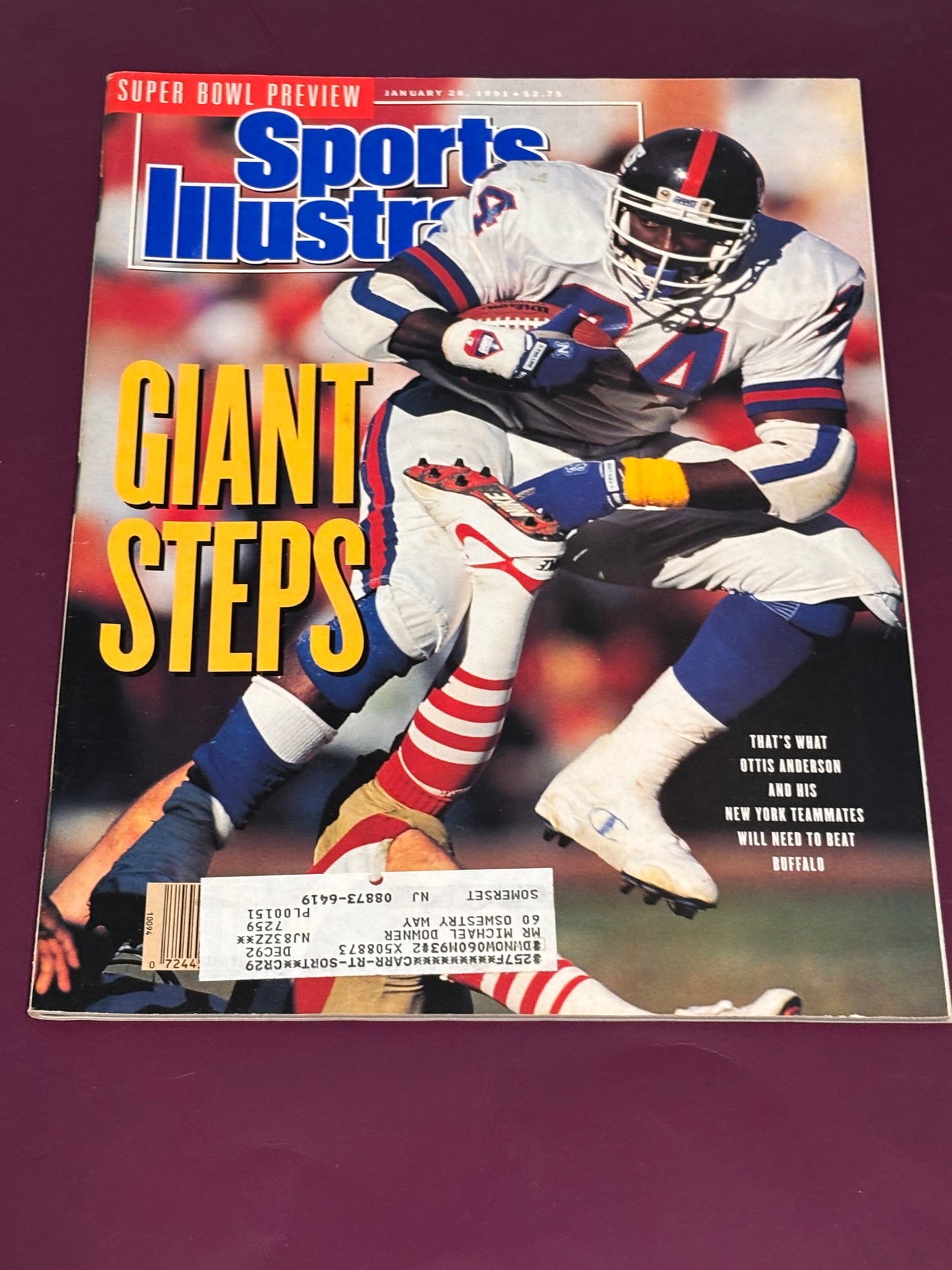 1991 Ottis Anderson Sports Illustrated Magazine NFL Football Giants Super Bowl