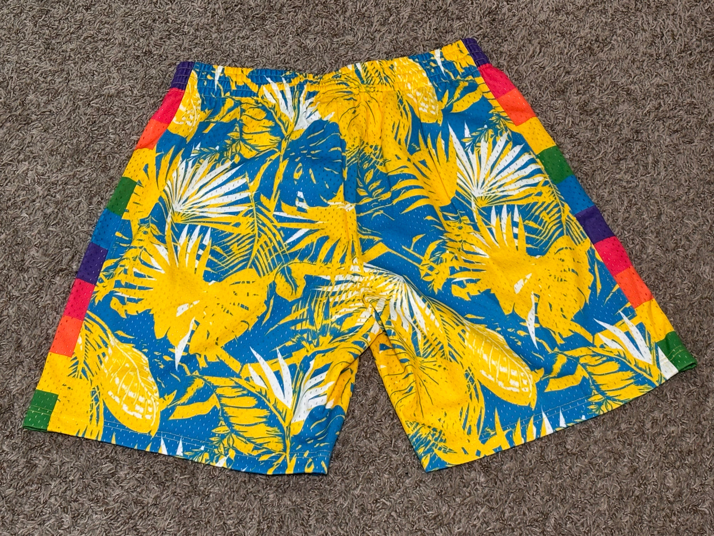Denver Nuggets Mitchell & Ness Tropical Floral NBA HWC 1991-92 Hardwood Classic Swingman Blue Yellow Shorts Men’s L Large NWOT New
