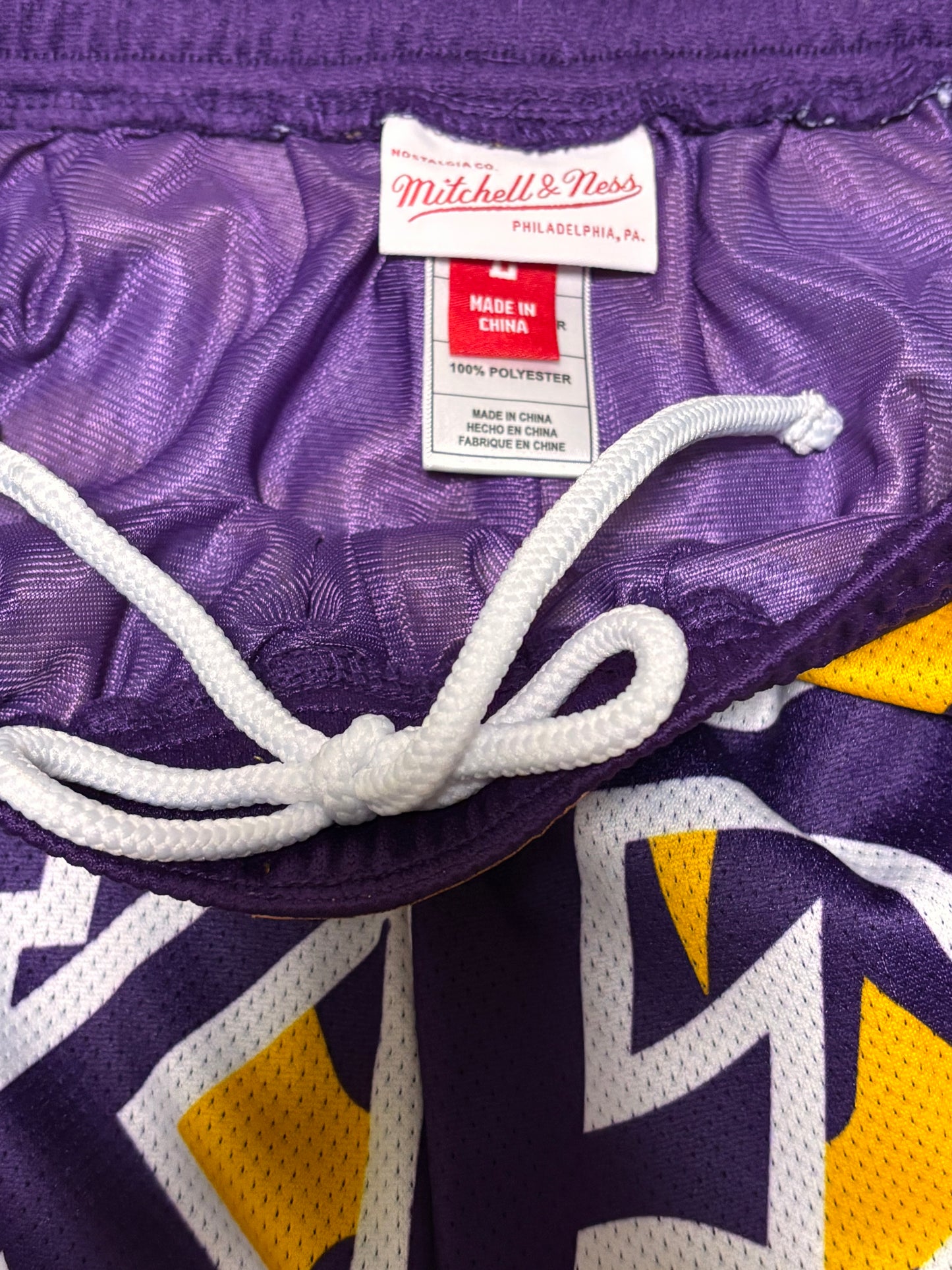 Los Angeles LA Lakers Mitchell & Ness NBA Jumbotron 2.0 Sublimated Mens Purple & Gold Shorts L Large New NWOT