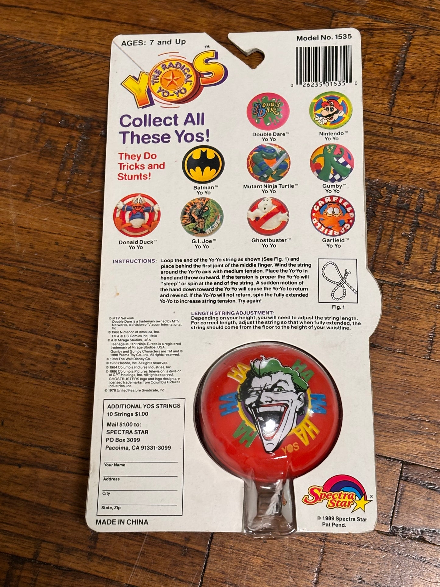 DC Comics Batman The Joker On Card YOS The Radical Yo-Yo Spectra Star Vintage 1989