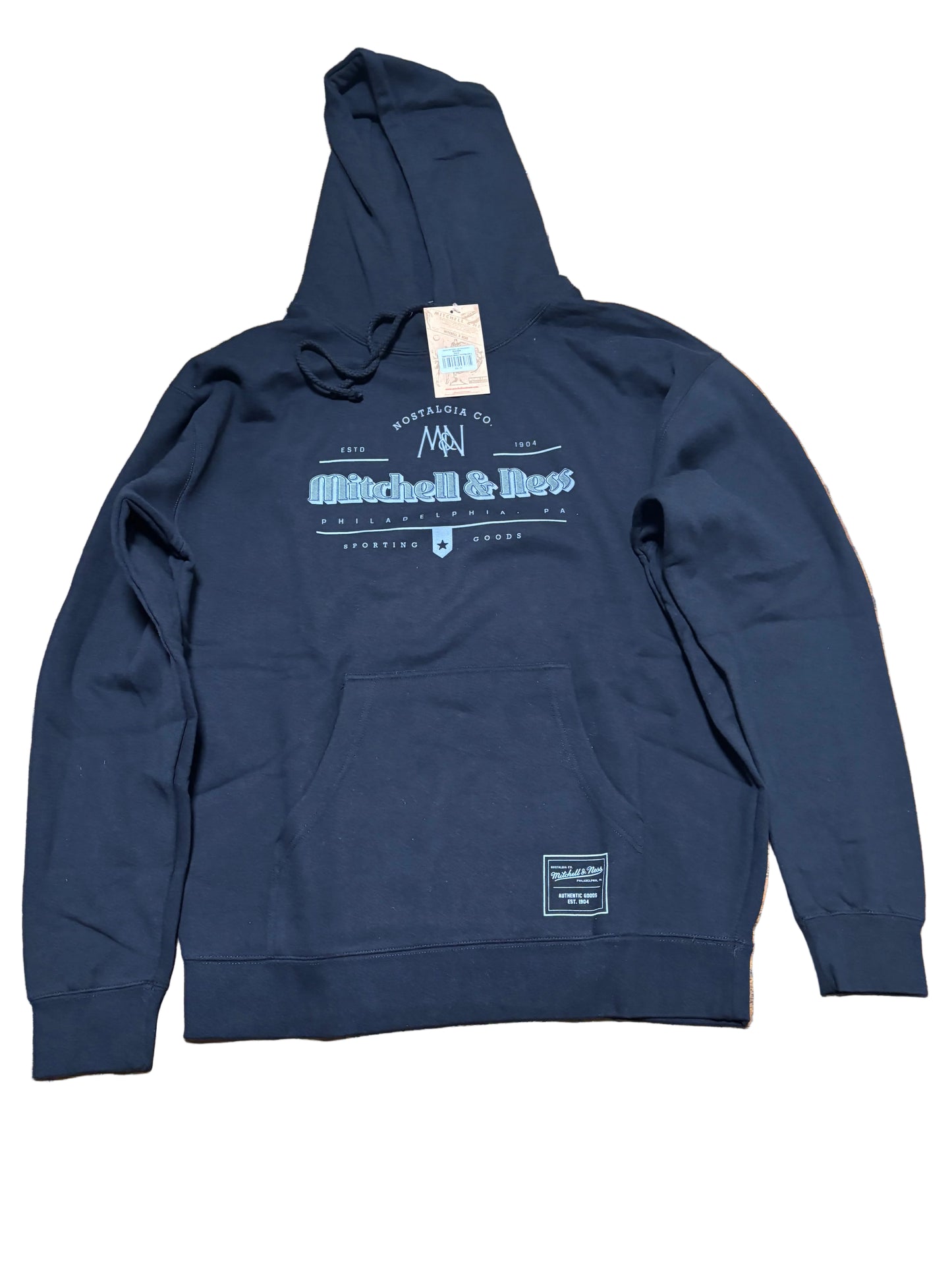 Mitchell & Ness Branded Sports Worker Logo Pullover Sweat Shirt Hoodie Hooded Long Sleeve Tee T Shirt Black Men’s Large L New NWT