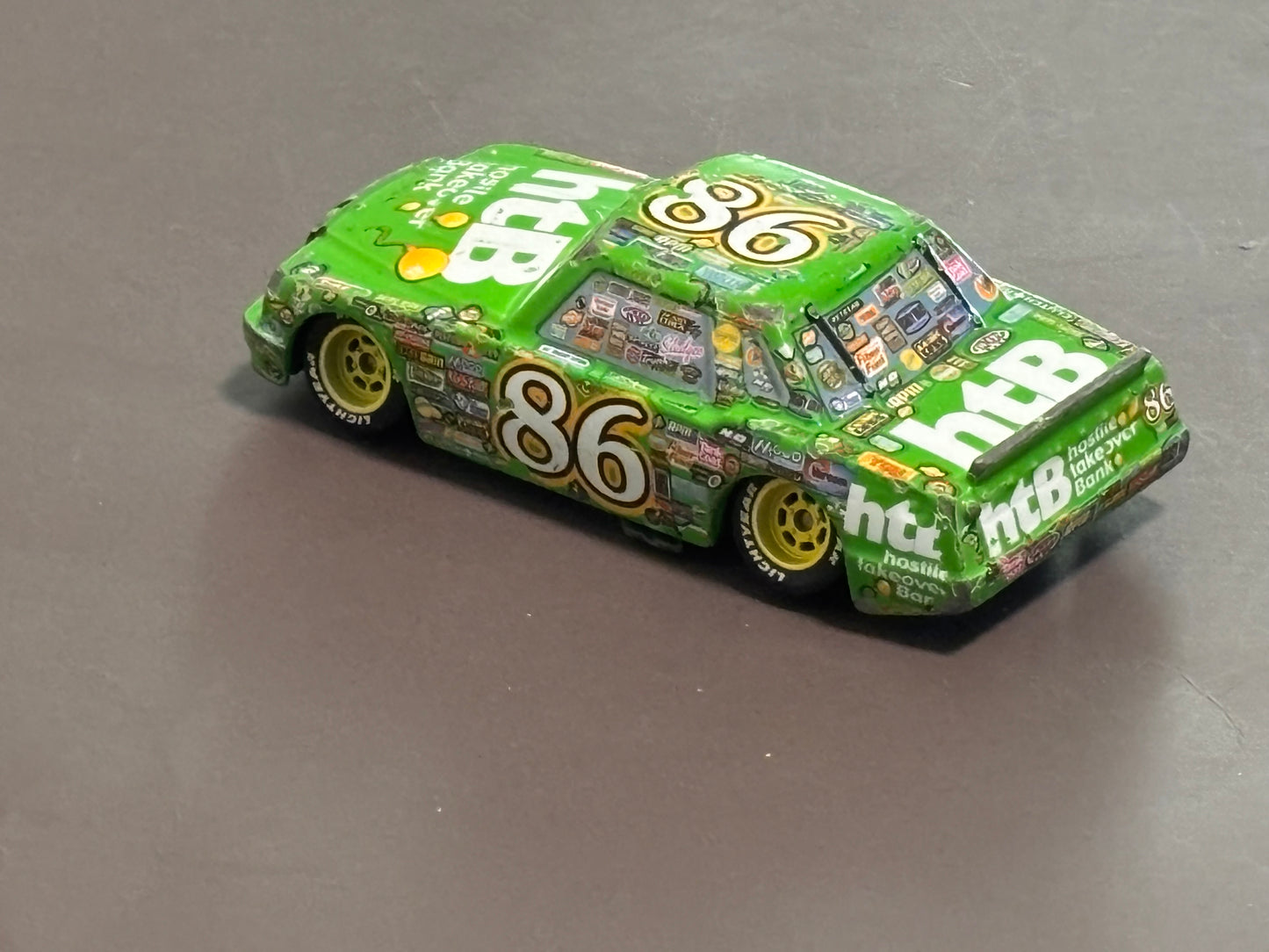 Disney Cars Chick Hicks HTB, Hostile Takeover Bank #86 Car, Green Diecast Car