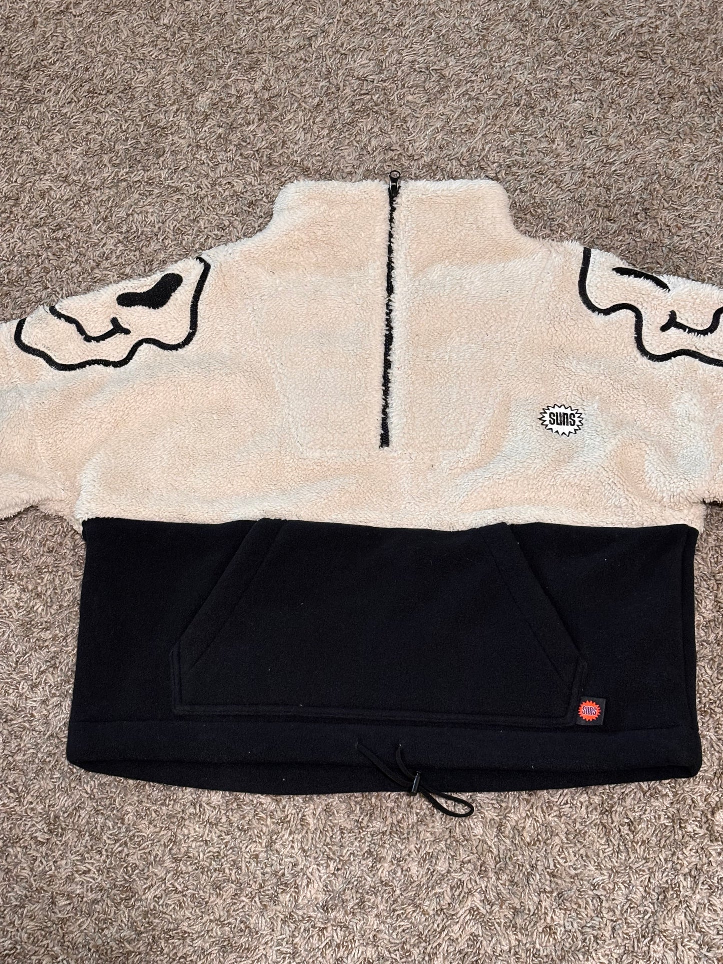 Phoenix Suns Mitchell & Ness NBA Retro Hardwood Classic HWC Cropped Sherpa Fuzzy Fleece Half-Zip Long Sleeve Pullover Sweater White Black Women’s Medium M New NWOT
