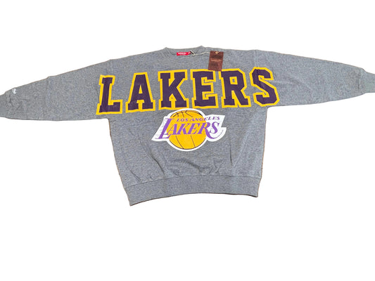 Los Angeles LA Lakers Mitchell & Ness NBA Retro Logo Pullover Sweatshirt Crewneck Heather Gray Women’s Medium M New NWT
