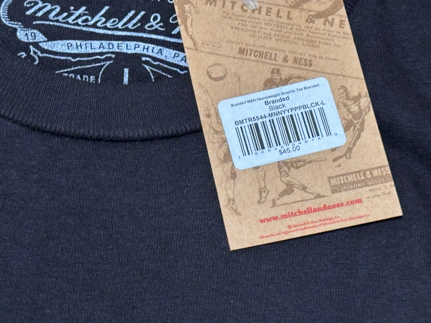 Mitchell & Ness Branded Sports Heavyweight Logo Graphic Short Sleeve Tee T Shirt Black White Men’s Large L New NWT