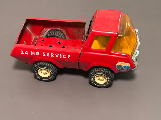 Vintage Tonka Red Tow Truck 24 hour service Interstate Safety Patrol vehicle 9”