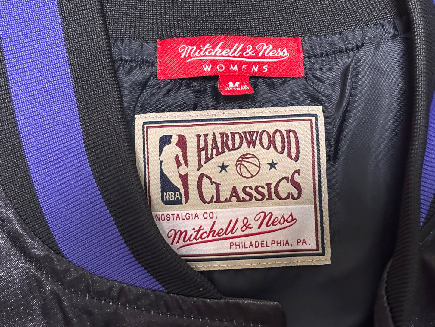 Phoenix Suns Mitchell & Ness NBA Retro Hardwood Classic HWC Full Snap Lightweight Bomber Jacket Black Purple Women’s M Medium New NWOT