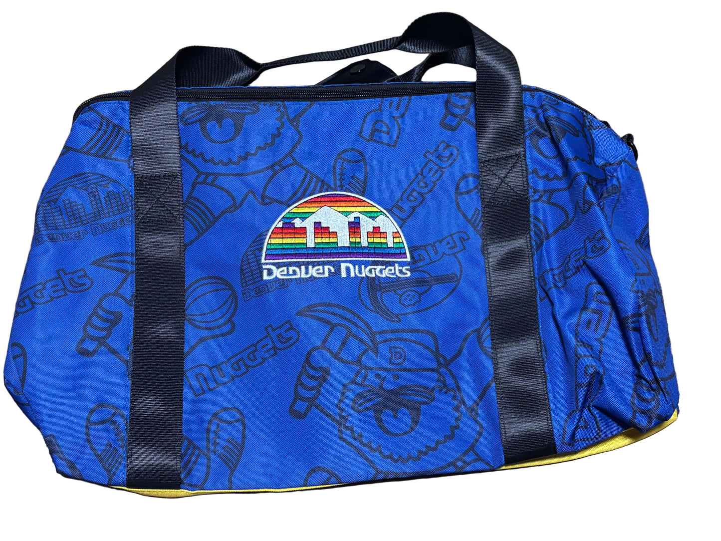Denver Nuggets Mitchell & Ness Hardwood Classic HWC NBA Retro Blue Gold Rainbow Mascot Men’s Duffle Bag New NWOT