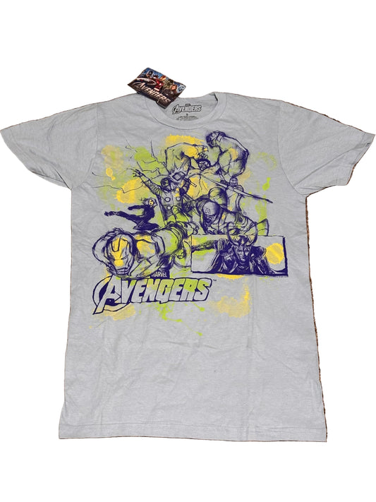 Marvel Avengers Group Logo Short Sleeve Gray Graphic T-Shirt Men’s Blue Gray Small S New NWT