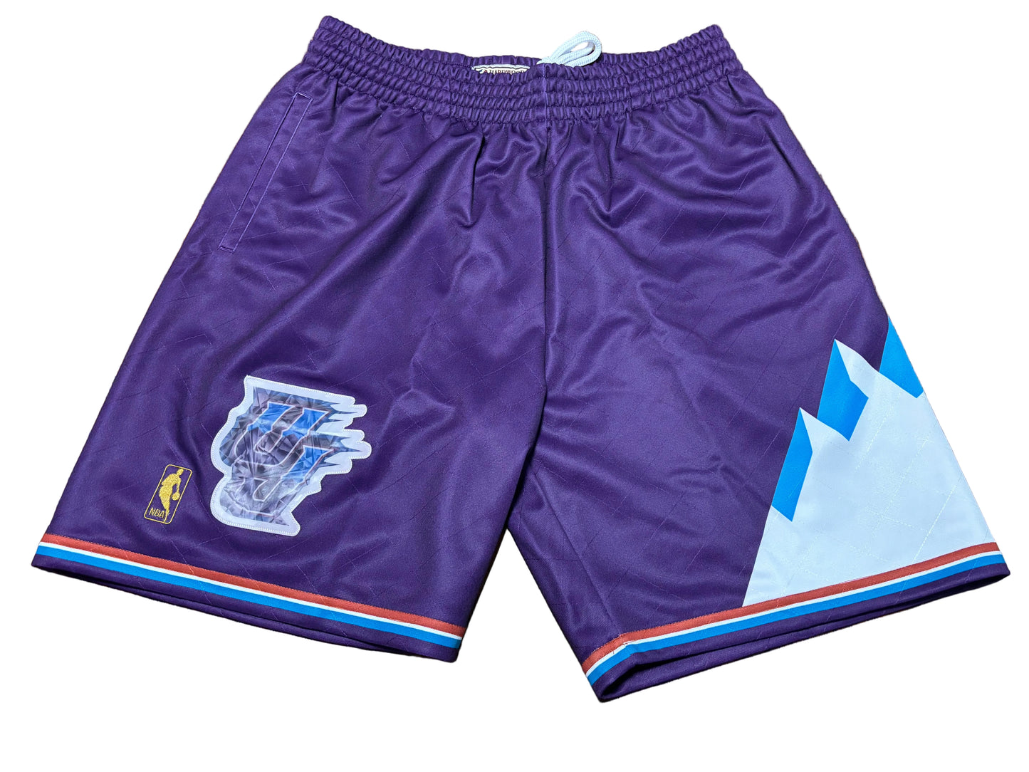 Utah Jazz Mitchell & Ness NBA Retro Hardwood Classic HWC Swingman 1996-97 Road 75th Anniversary Diamond Shorts Blue Mens Large L New NWOT