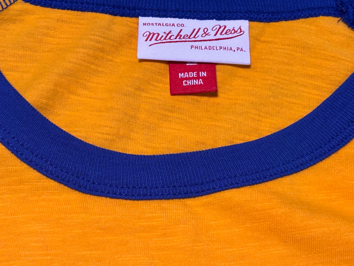 Saint Louis Los Angeles Rams Mitchell & Ness NFL Football Throwback Big Face Logo Team Origins Long Sleeve Pullover Shirt T-Shirt Gold Yellow Blue Men’s Large L New NWOT