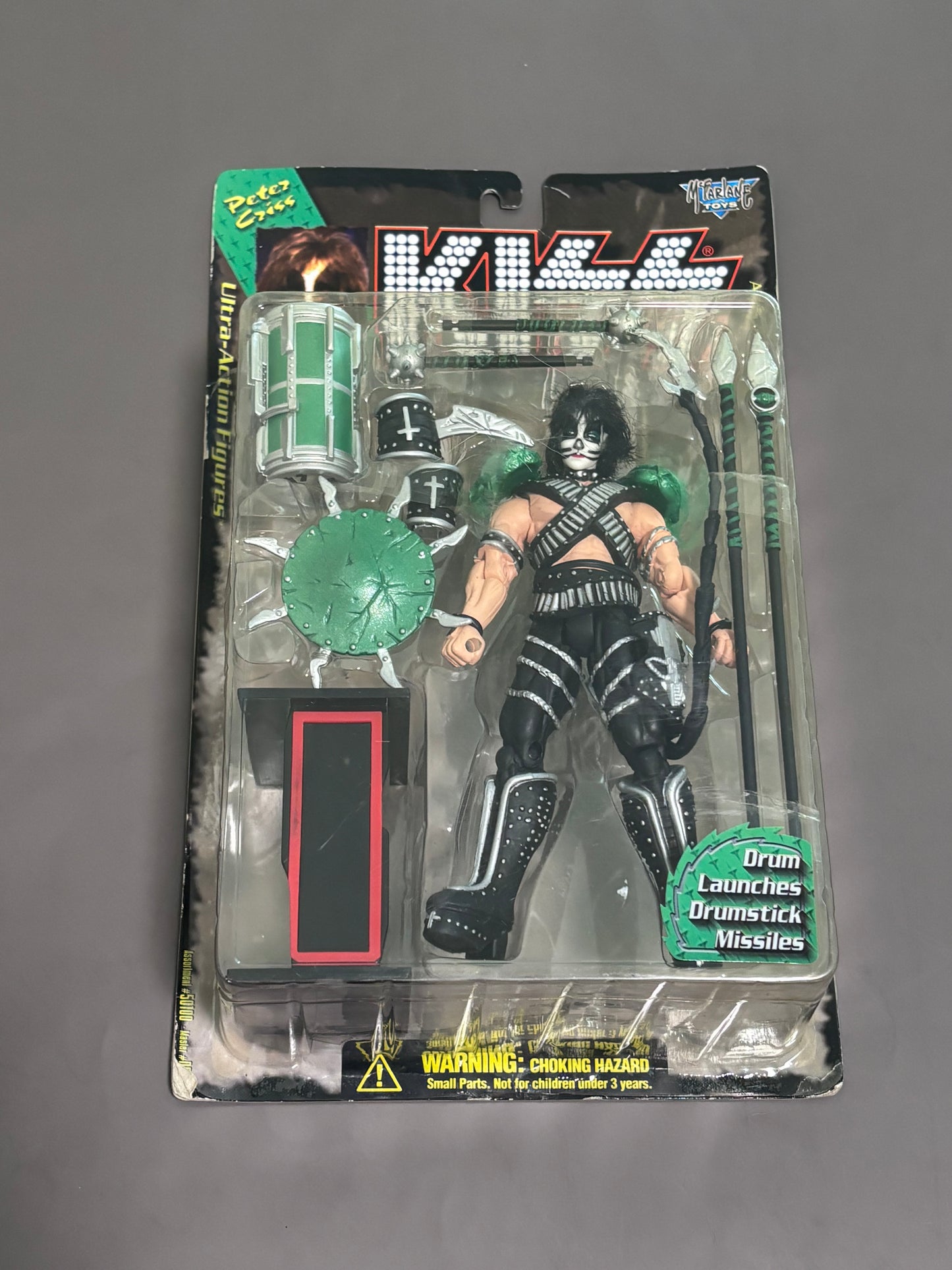 KISS Peter Criss McFarlane Figure Ultra Action Drum Drumstick Launcher New 1997