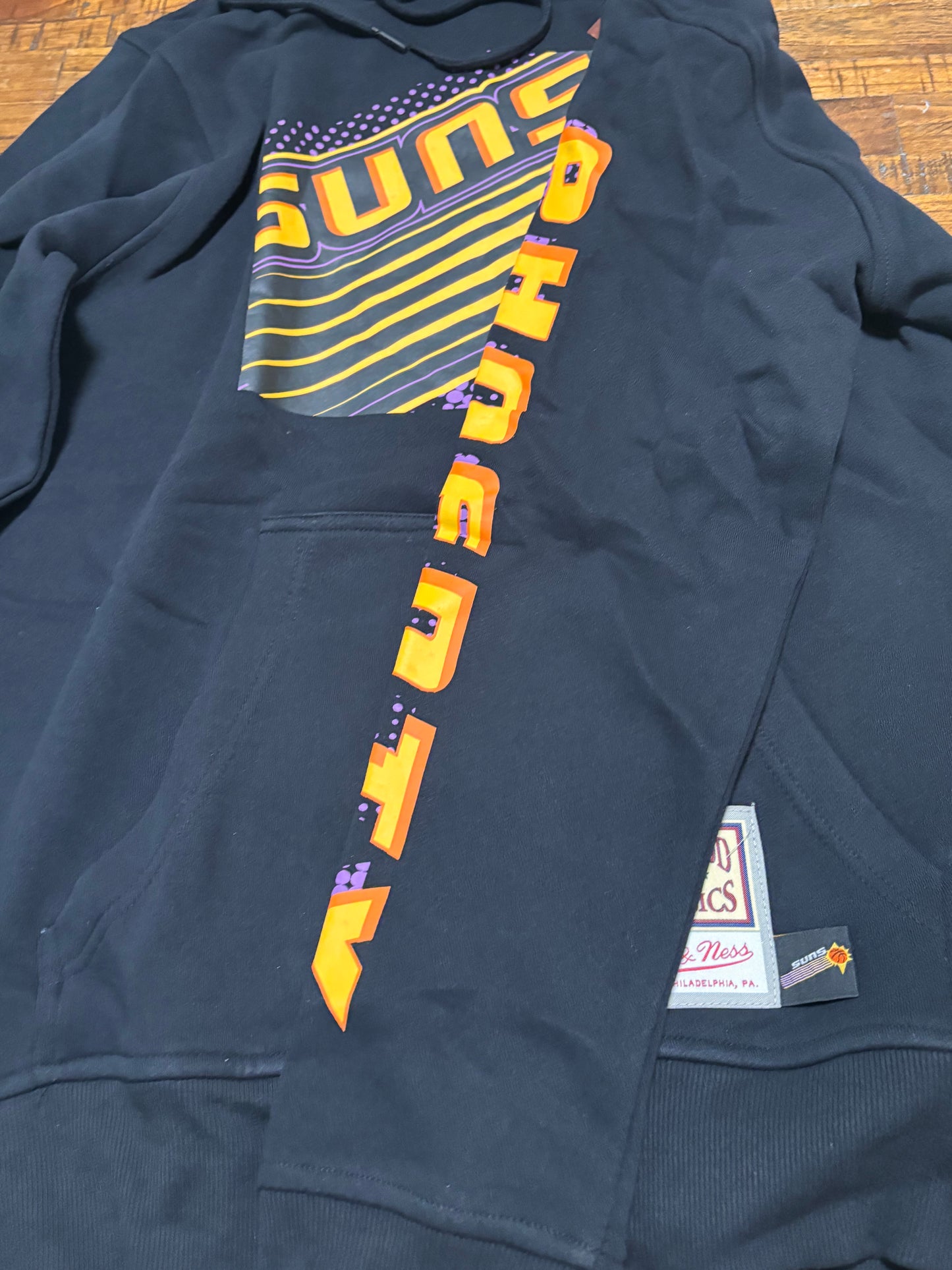 Phoenix Suns Mitchell & Ness NBA Retro Hardwood Classic HWC Big Face 7.0 Fashion Pullover Hoodie Sweat Shirt Black Mens L Large New NWT