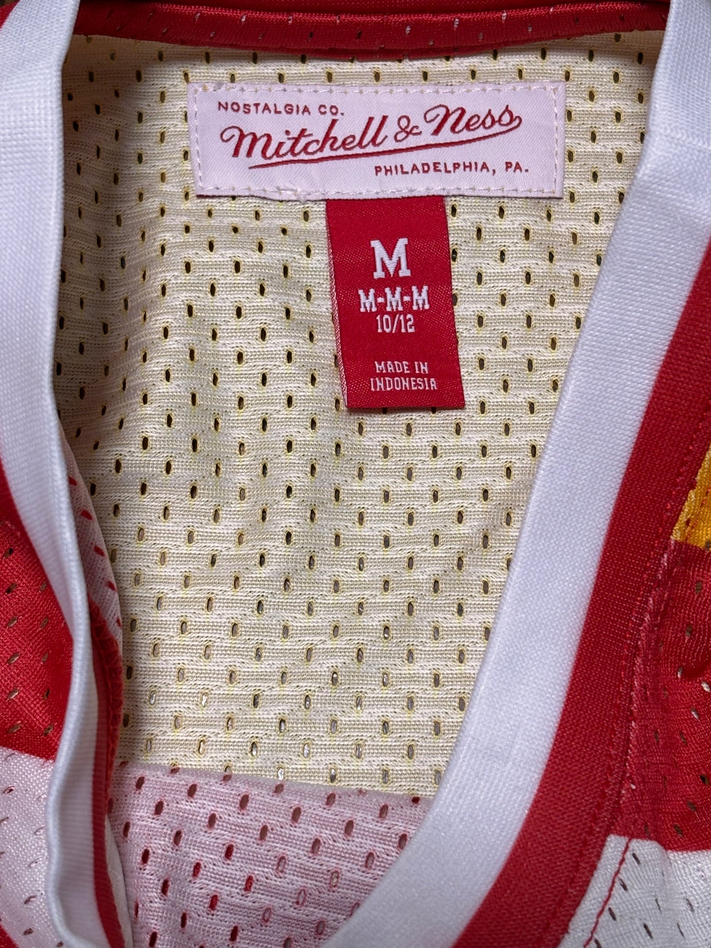 Atlanta Hawks Mitchell & Ness NBA Retro Hardwood Classic HWC Big Face 5.0 Split Mesh Shirt Jersey Red Yellow Youth Kids Medium M 10-12 New NWOT