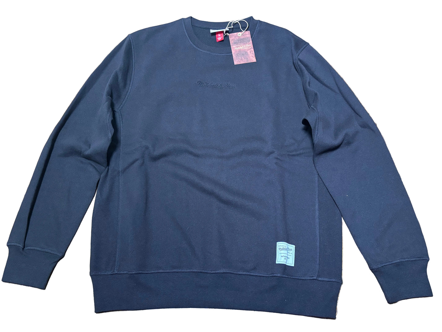 Mitchell & Ness Branded Sports Oversized Pullover Sweat Shirt Long Sleeve Tee T Shirt Black Men’s Large L New NWT