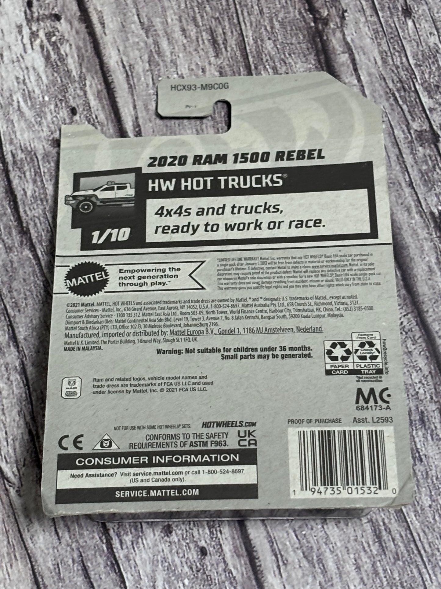 Hot Wheels Ram 1500 Rebel 2020 Pickup Truck HW Hot Trucks 1/10 Red 1:64 NIP 2022