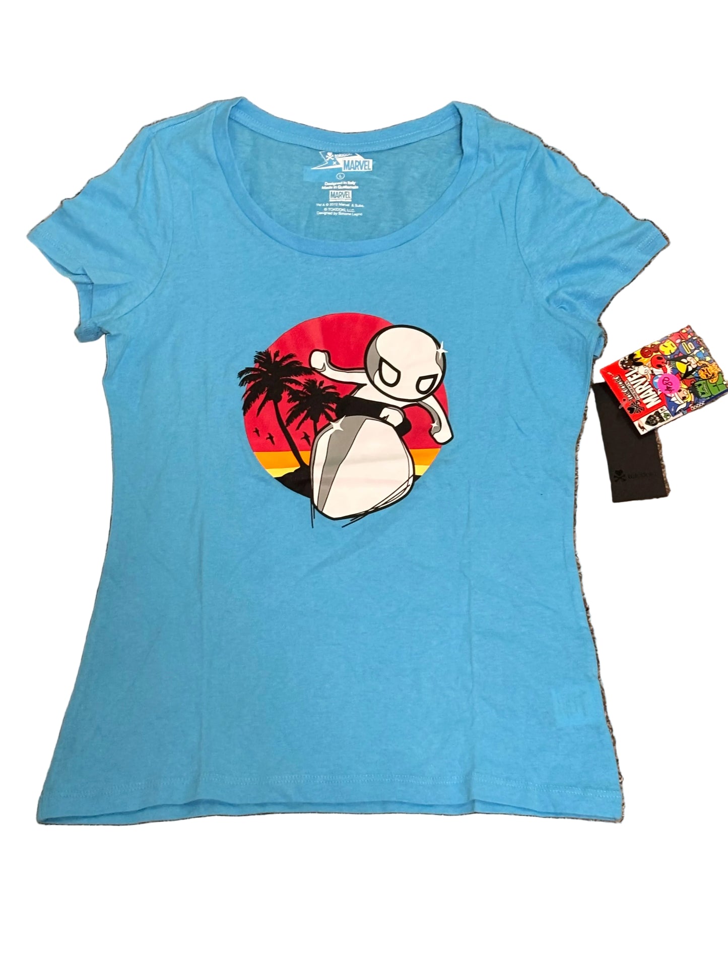 TokiDoki X Marvel Sunset Surfer 2012 Women’s Youth Marvel Pop Tee T Ice Blue Shirt Anime New NWT