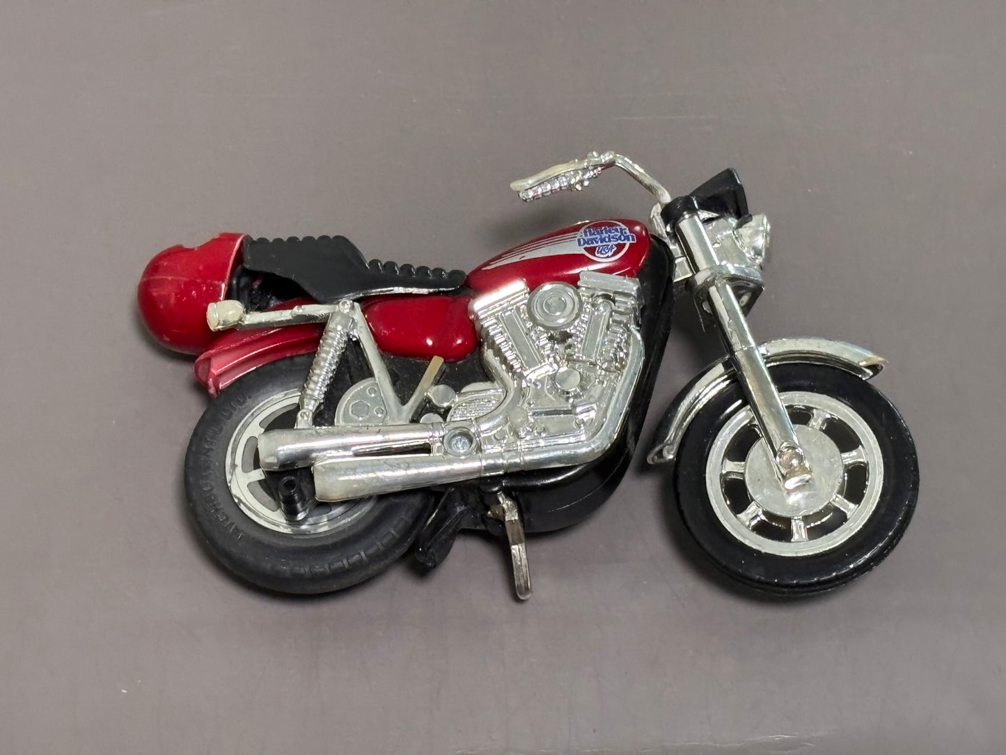 Vintage 1981 Matchbox Kidco Diecast Pull-String Red Harley Davidson Motorcycle