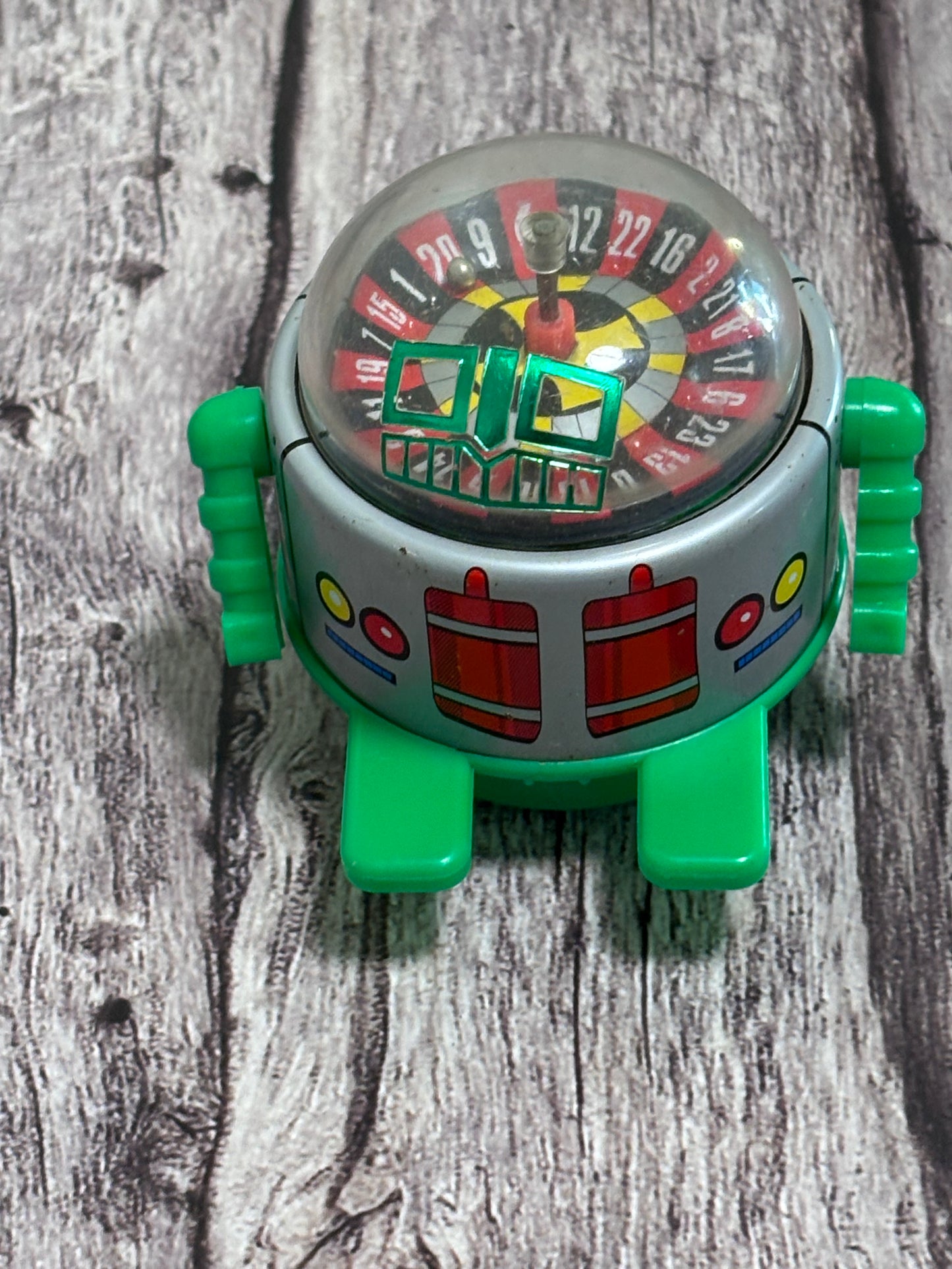 Vintage Roulette Wheel Headed Robot Toy Tinplate Friction Rare from Japan